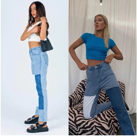 Princess Polly woman’s Cofield Mom patch denim jeans pants - Picture 2 of 13